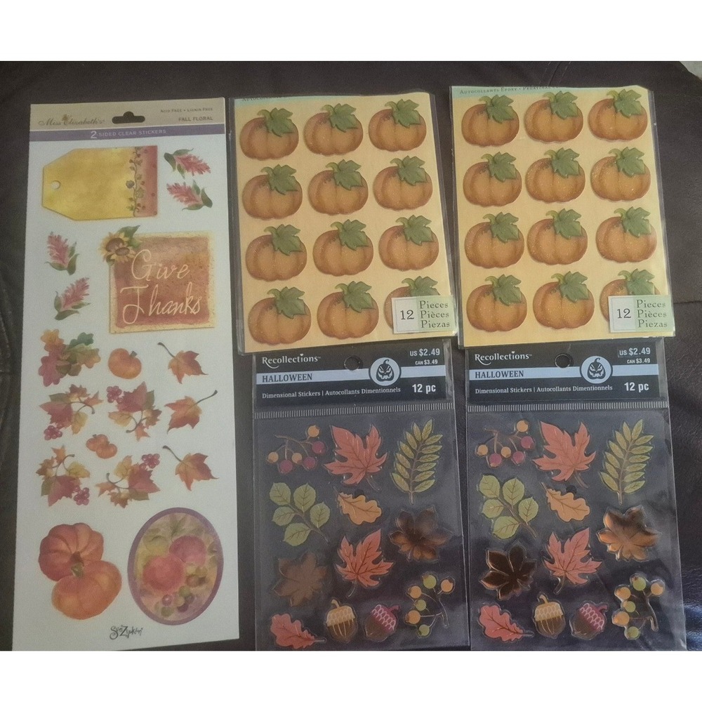 Stickers Recollections Multicolored Fall Pumpkin Leaf Dimensional Scrapbook 5pk